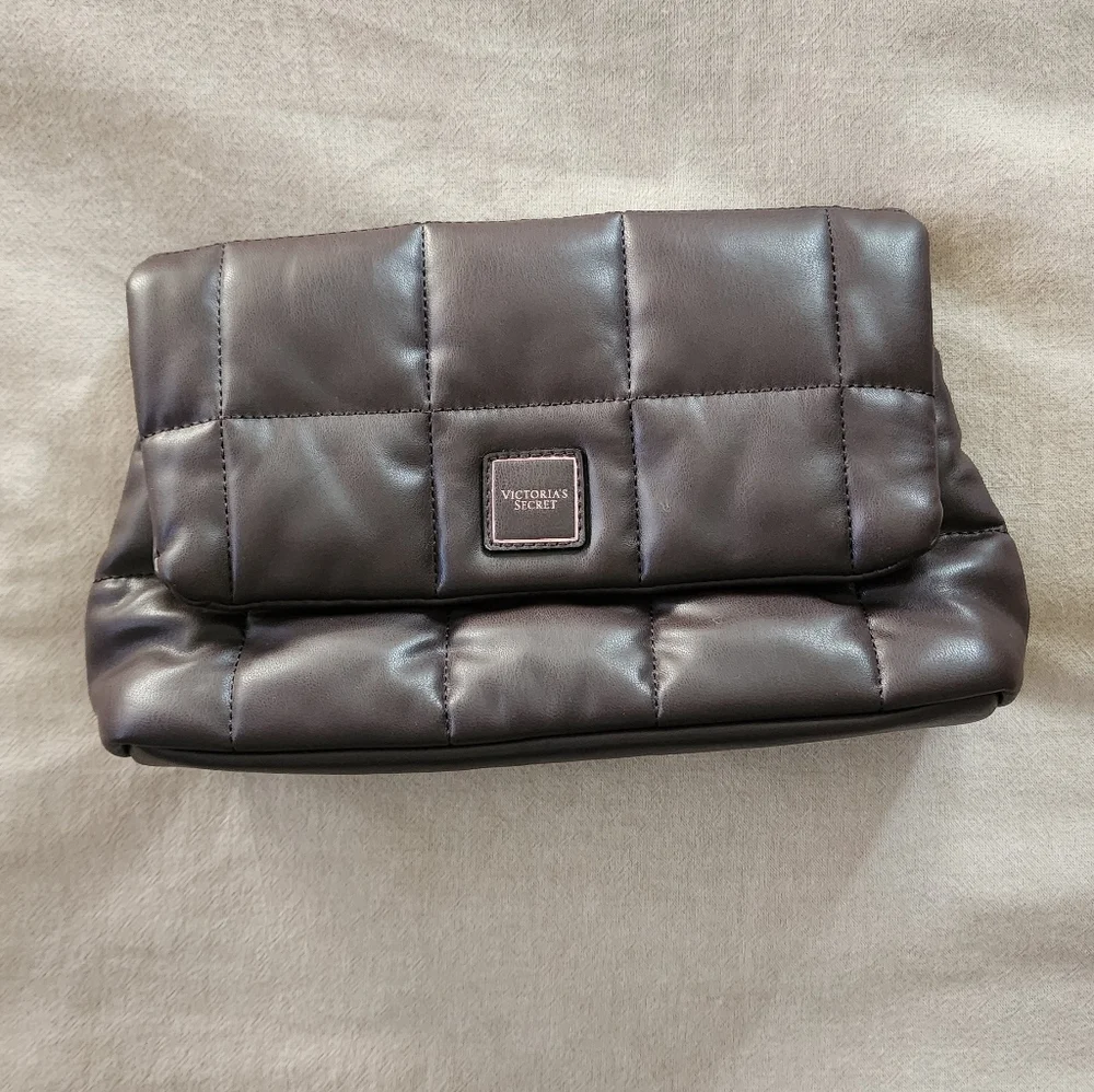 Victorias Secret Quilted Puffy Clutch Bag Brown - Picture 3 of 5